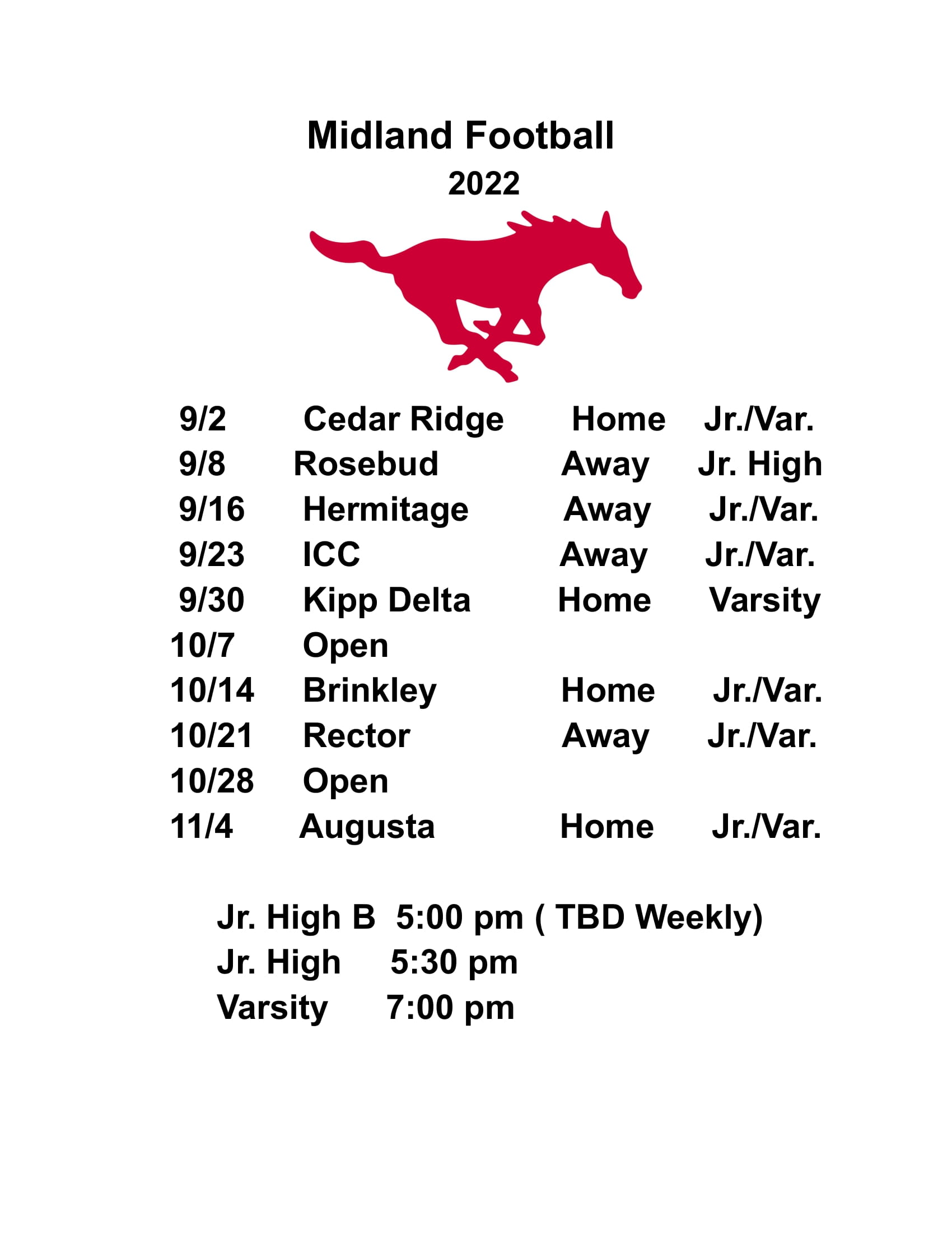 Athletic Schedules Midland Mustangs